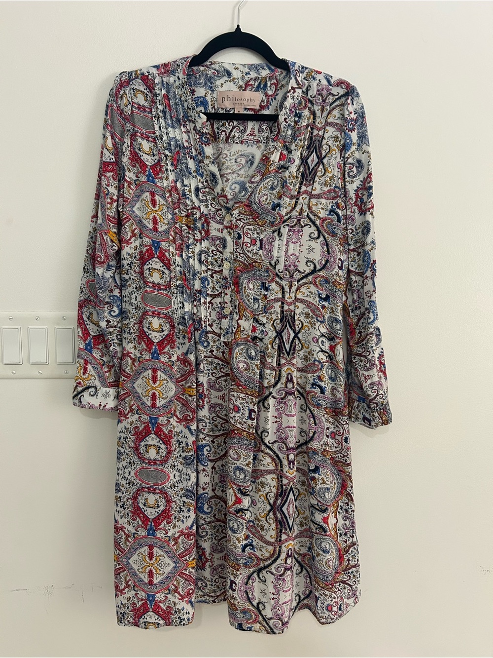 Philosophy M Paisley Boho Shift Dress Scarf Print 100% Rayon